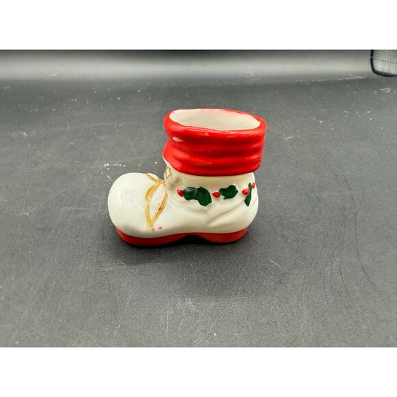 Pair of Vint 50s Japan Ceramic Christmas Santa Boots Toothpick Holders - Picture 8 of 10